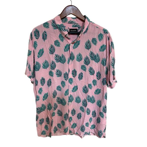 Barney Cools Pink Camp Holiday Button Down Shirt Pink Fern - XL - Picture 2 of 6